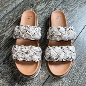 A New Day Women's Snakeskin Braided Sandals - Cream and Brown